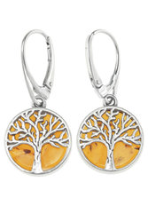 Earrings with amber and silver “Tree of Life”