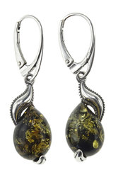 Earrings with amber stones “Dew on the leaves”