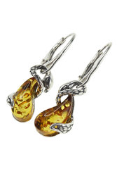 Earrings made of blackened silver with amber “Snakes”