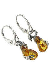 Earrings made of blackened silver with amber “Snakes”