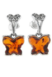 أقراط من الفضة مع العنبر “الفراشات”