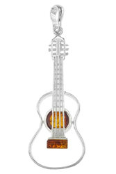 Silver pendant with amber “Guitar”