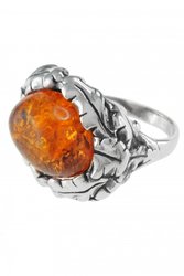 Silver ring with amber stone “Spring Foliage”