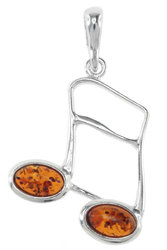 Silver pendant with amber “Notes”