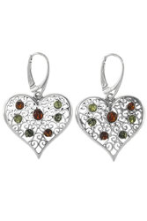 Earrings made of silver and amber “Hearts”