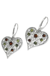 Earrings made of silver and amber “Hearts”