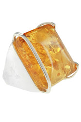 Ring with an amber stone in a silver frame “Elina”