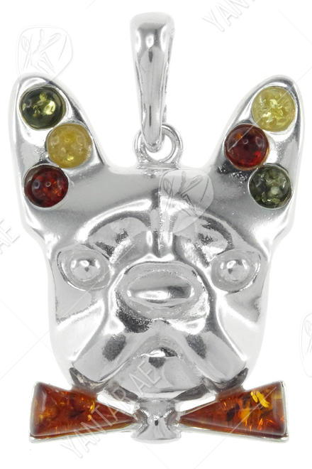 Silver pendant with amber “Dog”