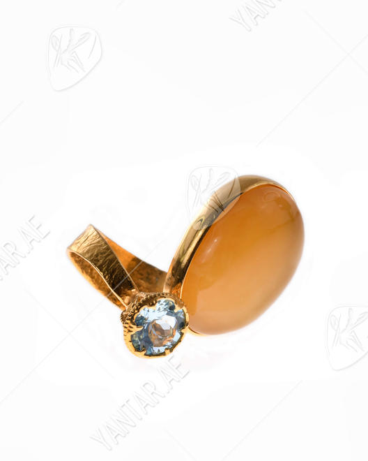 Silver ring with amber and topaz "Alma"