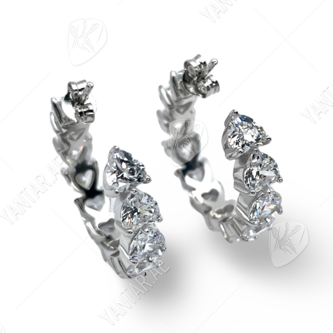 Silver Earrings Hearts with zircons