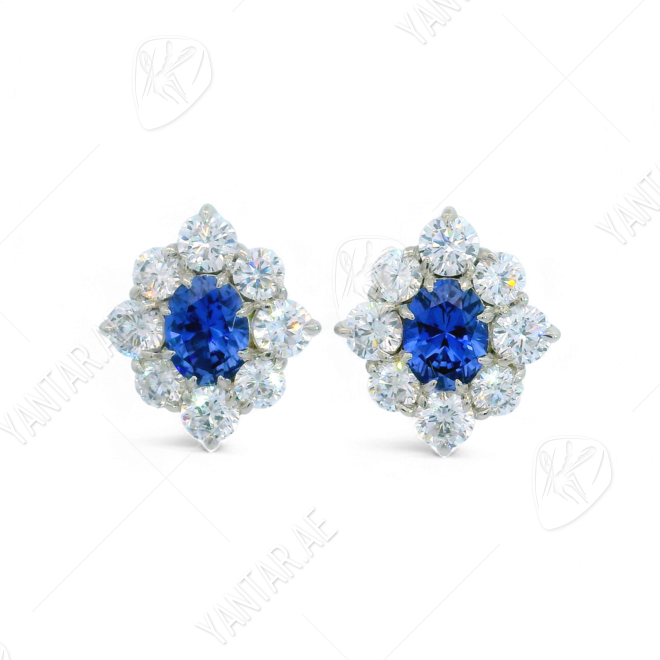 Artificial Sapphire and Diamond Earrings