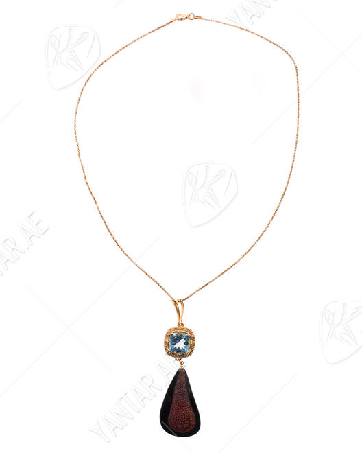 Silver necklace with amber and topaz "Paris"