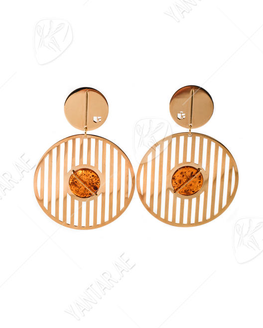 Silver earrings with amber and gilding "Lucha"