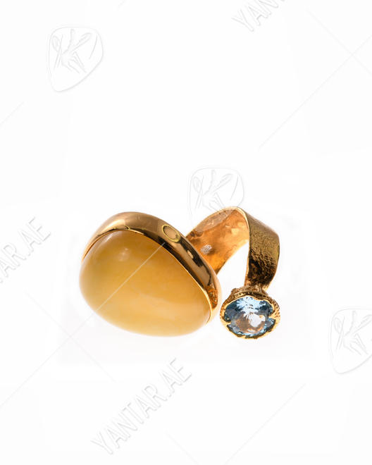 Silver ring with amber and topaz "Dina"