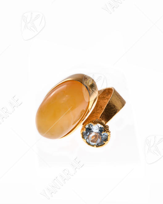 Silver ring with amber and topaz "Amato"