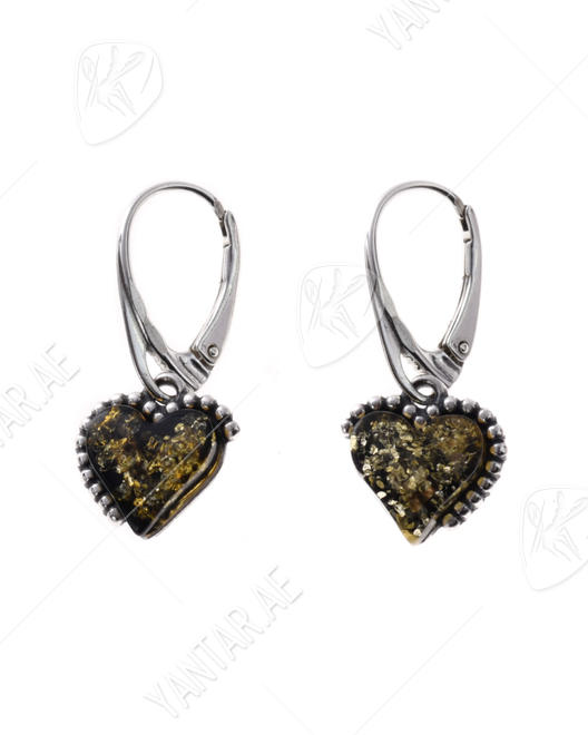 Silver earrings with amber "Hearts"