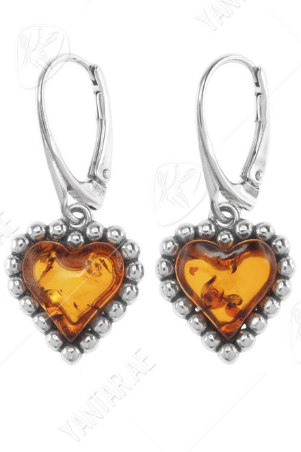 أقراط "قلوب" بالعنبر والفضة