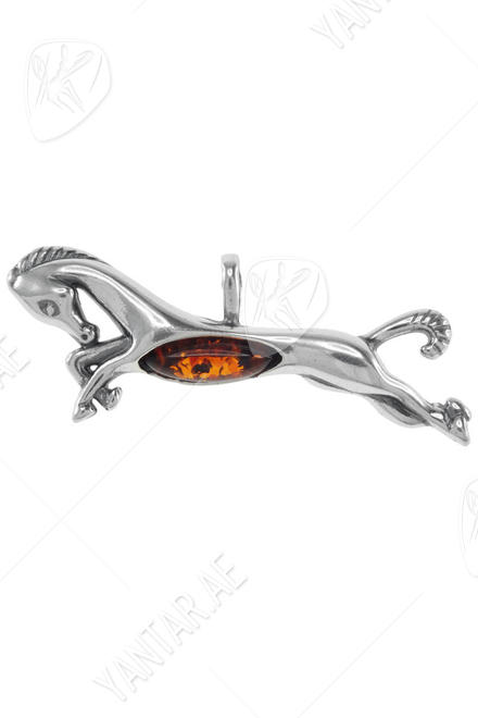 Silver pendant with amber “Gallop”