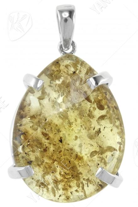 Amber drop pendant in a silver frame "Balmora"