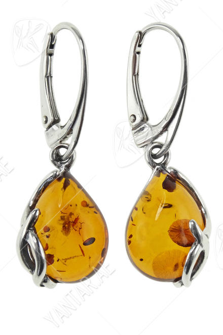 أقراط فضية مع العنبر “رمز إنفينيتي”