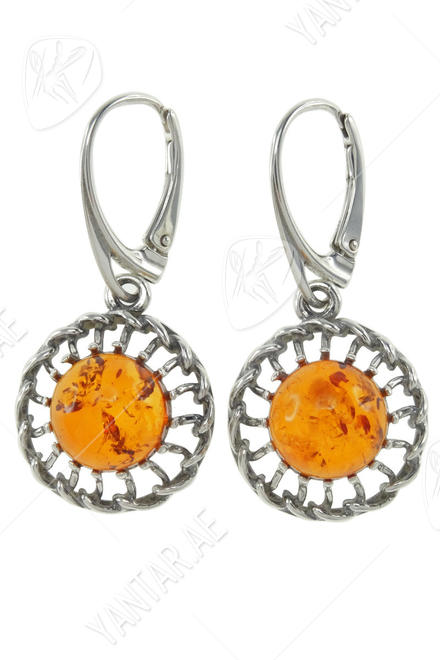 Silver earrings with amber “Scarlet”