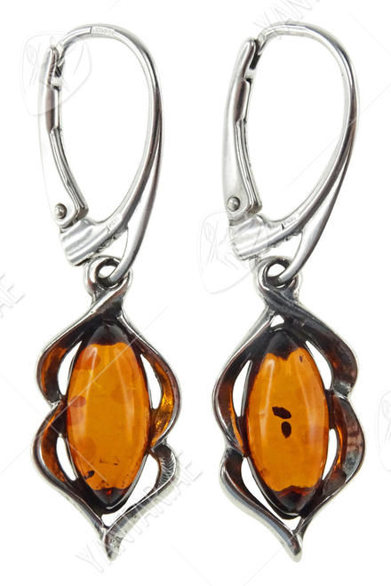 Earrings with amber and blackened silver “Vilena”