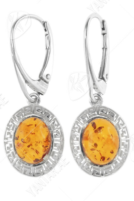 أقراط مع العنبر في إطار فضي “حلية”