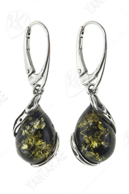 Silver earrings with amber “Spring”