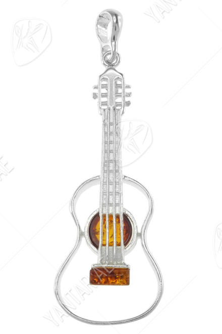 Silver pendant with amber “Guitar”