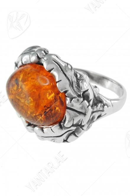 Silver ring with amber stone “Spring Foliage”