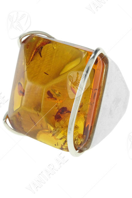 Silver ring with amber stone “Elina”