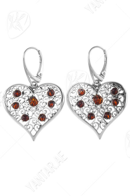 Earrings with amber stones “Hearts”