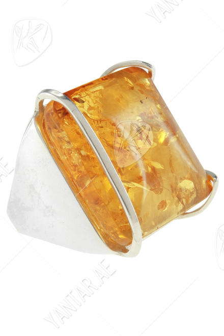 Ring with an amber stone in a silver frame “Elina”