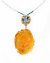 Silver necklace with amber, topaz, turquoise and quartz "Rose"