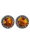 Silver button earrings with amber “Wheel of Fortune”