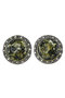 Silver button earrings with amber “Wheel of Fortune”