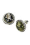 Silver button earrings with amber “Wheel of Fortune”