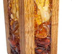 Candlestick inlaid with amber