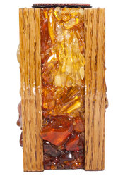 Candlestick inlaid with amber