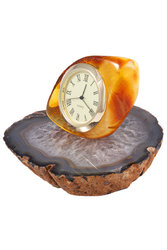 Amber clock on an agate stand